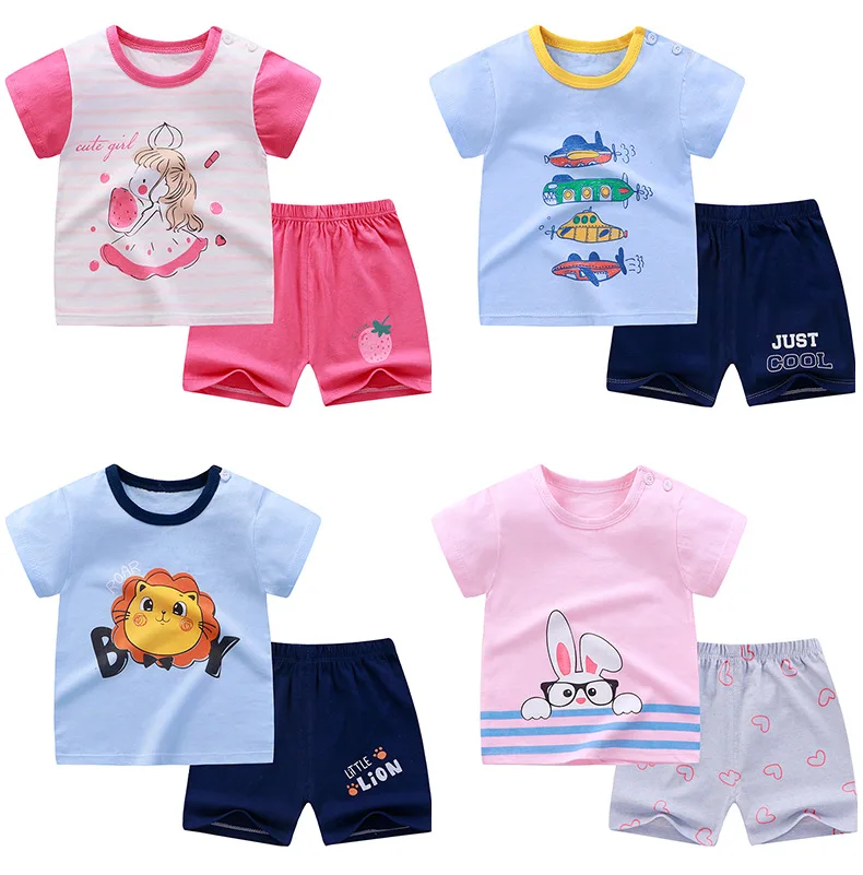 
Korean Fashion Short Sleeve Summer 2 Year Baby Boy Girl T-shirt Short Pajama Set 