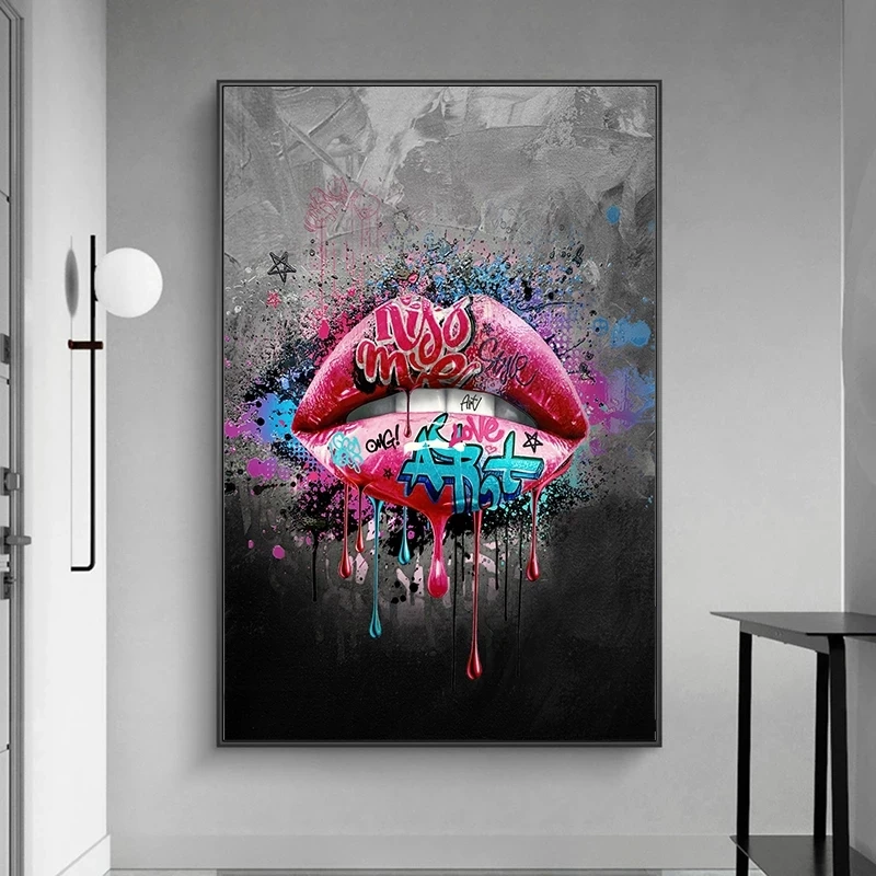 Pop Street Graffiti Art Girl Sexy Lips Canvas Painting Wall Art Posters Wall Art Prints