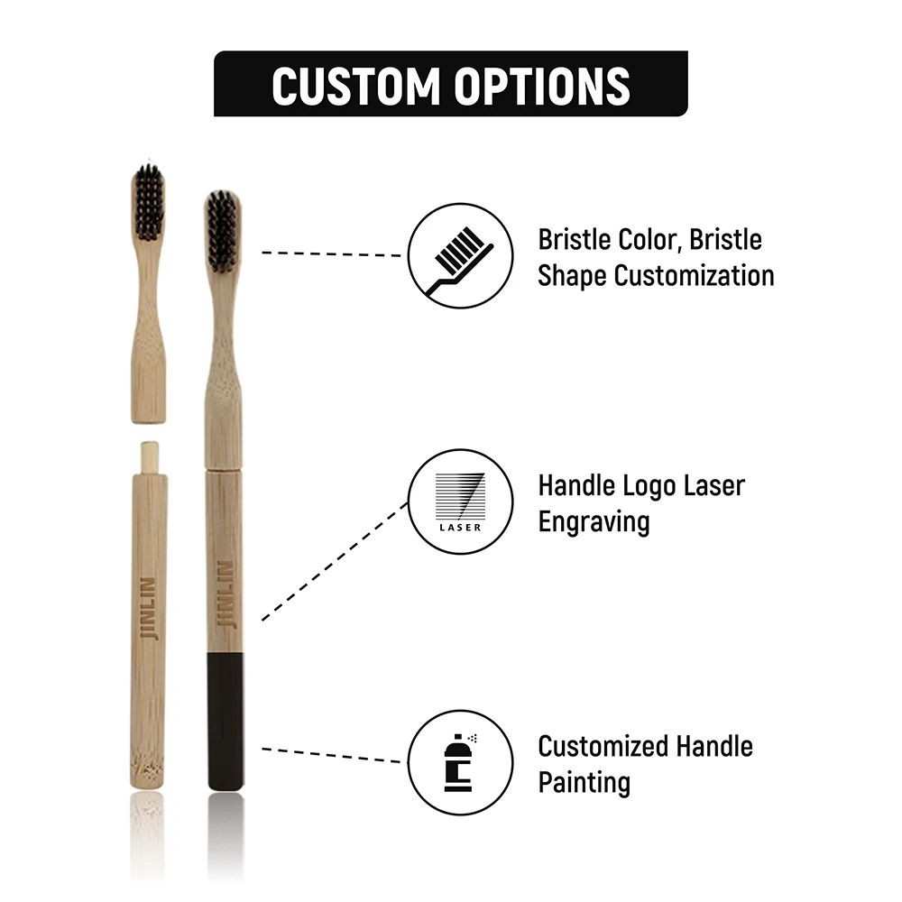 Eco-friendly Bamboo Traveling Portable Tooth Brush Biodegradable Oral Heads Travel Case Toothbrushes With Medium Bristle