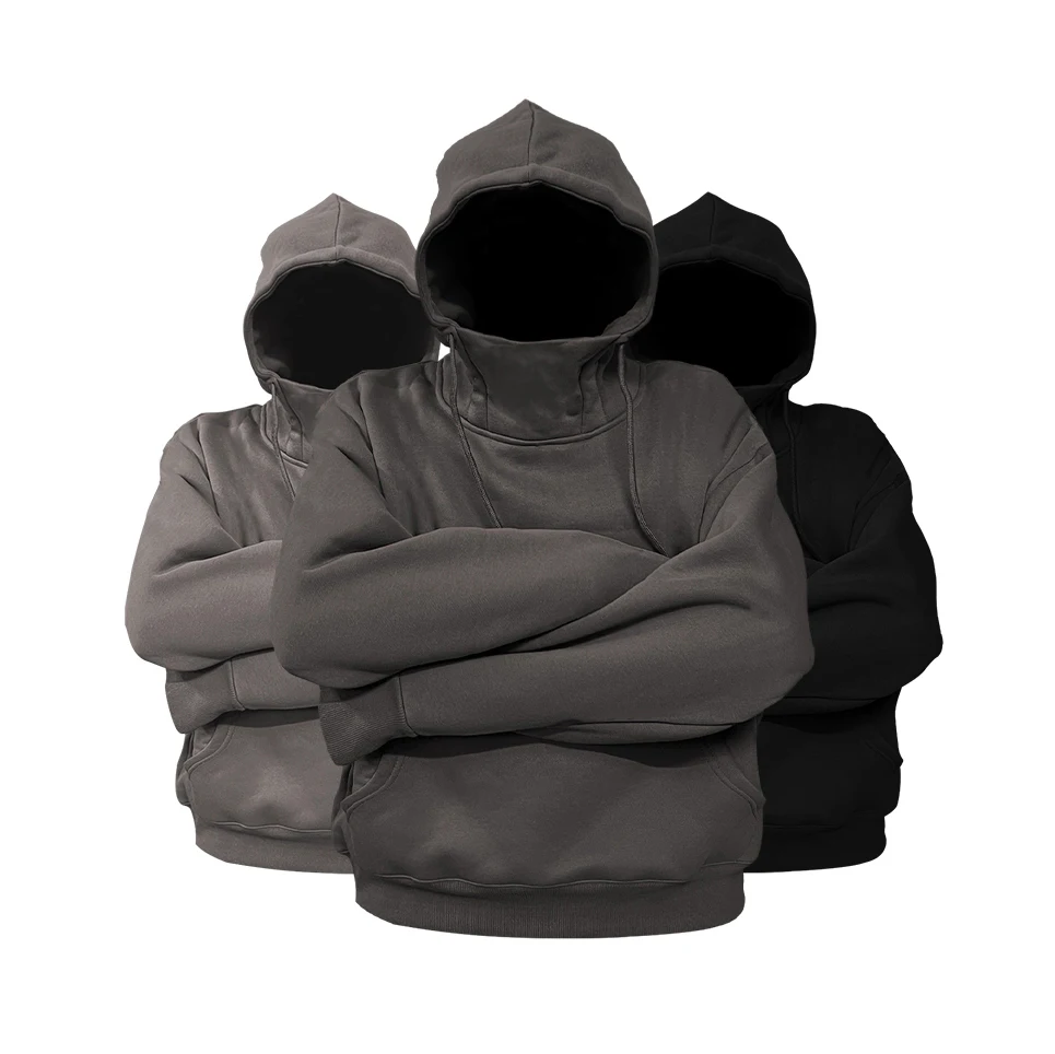 Ninja drop shoulder hoodie men custom with mask heavyweight ninja Hoodies thick fleece Cotton custom ninja hoodie