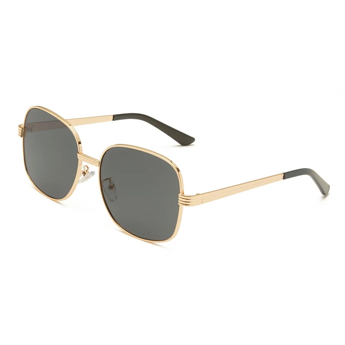 Large Frame Metal Sunglasses Gold Frame Black Grey Lenses Wholesale Women Personality Gold Frame Dark Green Lens Sunglasses