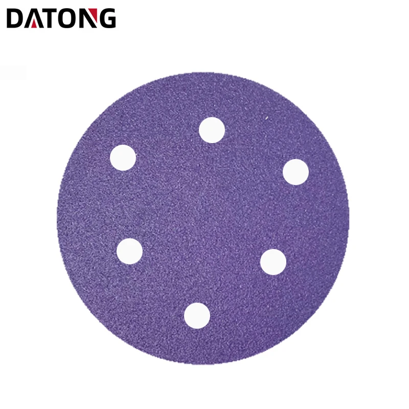 Оптовая продажа высококачественные абразивы Datong наждачная бумага 5 дюймов 6 отверстий зернистость 80 круглый керамический фиолетовый шлифовальный диск для металла и