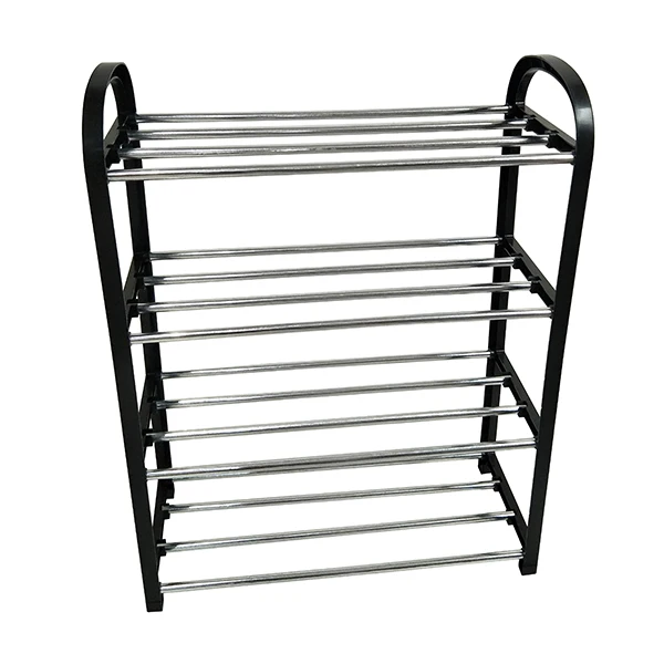 Easy Folding Assembling  Portable Stainless Steel 4-Tier Shoes Rack Metal Shoe Rack