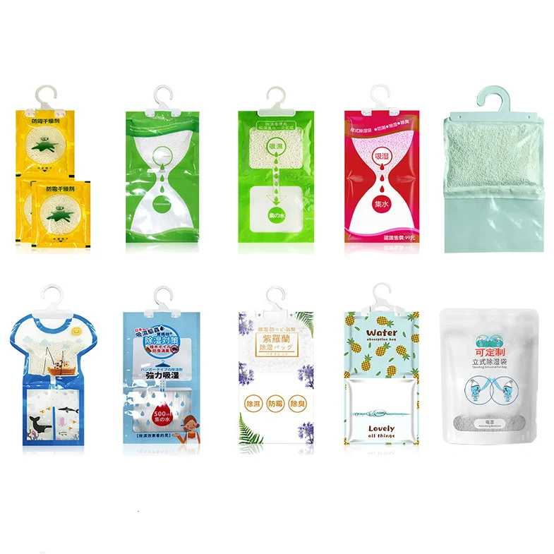Manufacturer custom household anti-humidity moisture absorber and odor eliminator hanging closet wardrobe dehumidifier bag