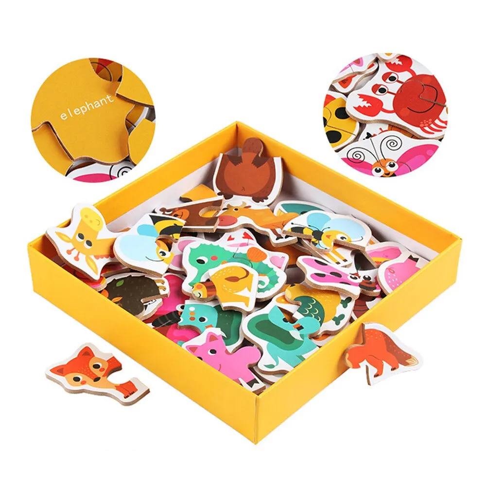 TS Kids Large Matching Puzzles Wood Animal Cognition Puzzle Fruit Learning Educational Toy Family/Party Game