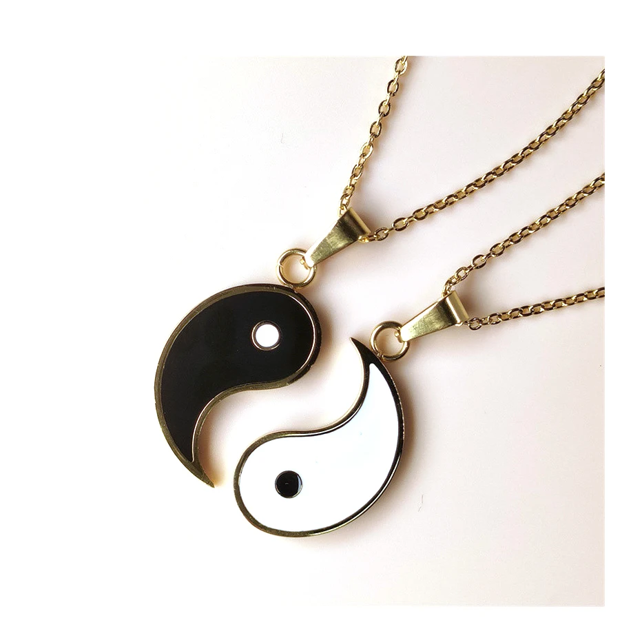 2022 Hot Sale Unisex Chinese Vintage Black White Enamel Stainless Steel Pendants Couple Yin Yang Necklace