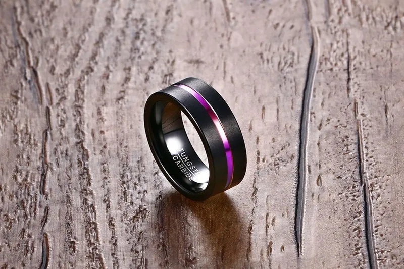 
8 MM Tungsten Steel Ring Frosted Colored Groove Ring Black Men Ring 