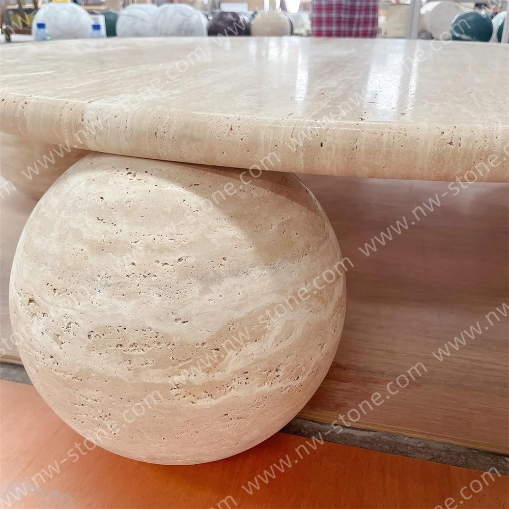 NANWEI Manufacturer Vintage Stone Tea Table 3 Legs Cream Travertine Center Garden Round Marble Coffee Table