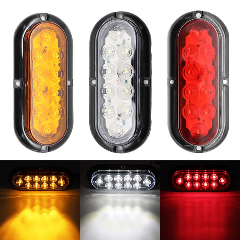 
Universal 6 inch 12V 10LED Truck Tail Light Rear Stop Brake Reverse Light Turn Signal Warning Lamp LED Oval Trailer light 