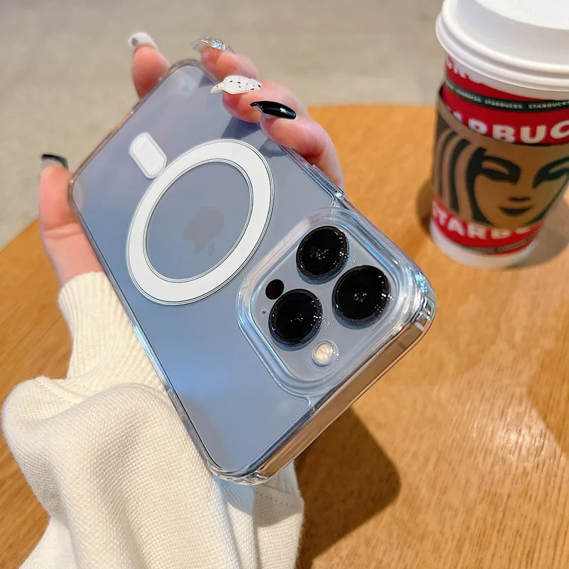 Прозрачный чехол Magsafe для iPhone 13 14 Pro 12 11 XS Max задняя крышка из поликарбоната ударопрочный Магнитный