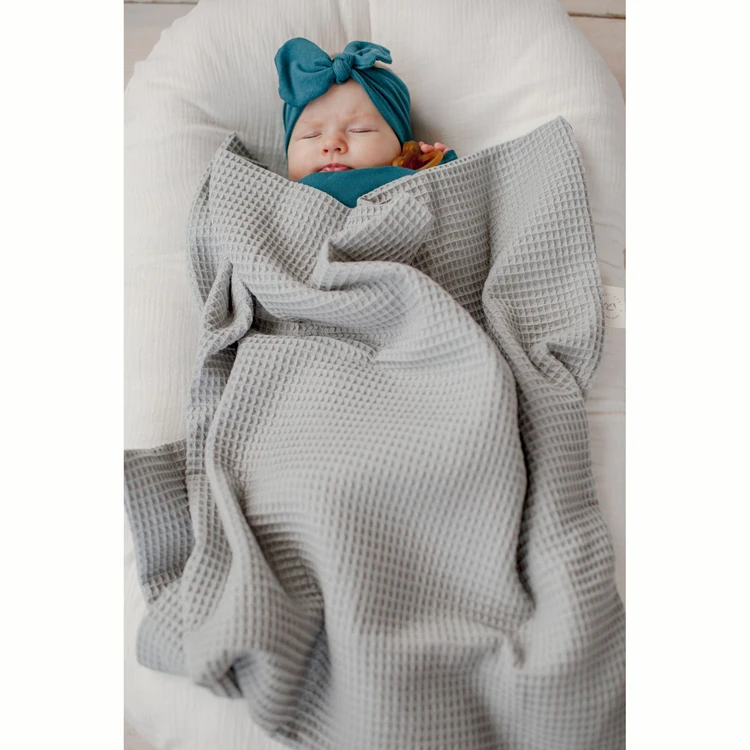 CHEER Custom personalized Super Soft Crocheted Baby Bedding Waffle linen kids Soft nursery Newborn baby blanket
