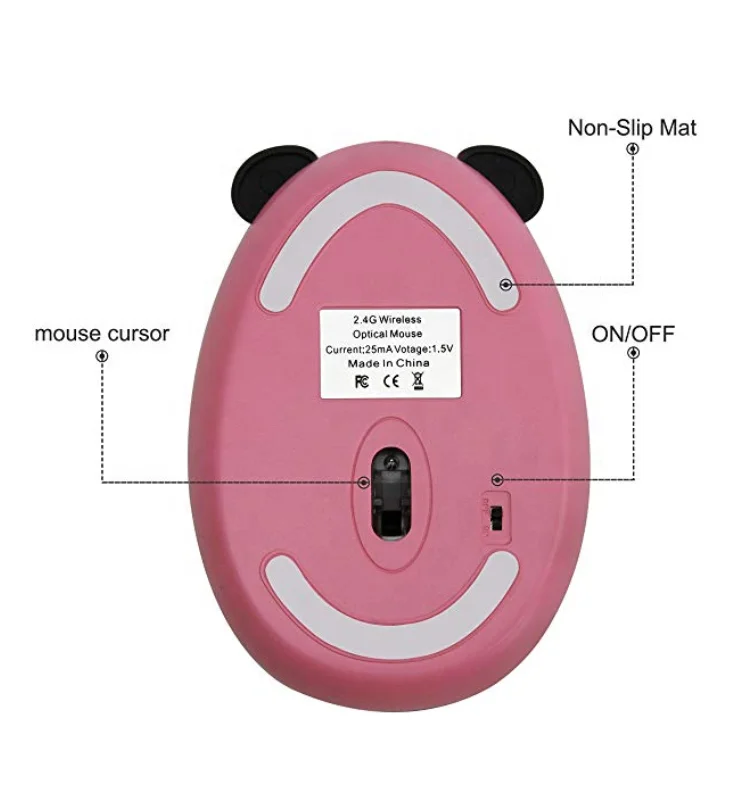 Custom LOGO Cute 2.4Ghz Wireless Mouse Cartoon Animal Panda Shaped Rechargeable Optical Mini Small Mice