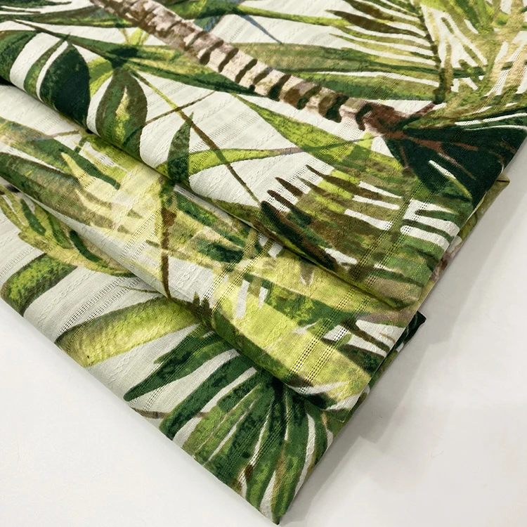 Harvest dobby stripe palm tree design digital print 100% cotton fabric for dress and shirt