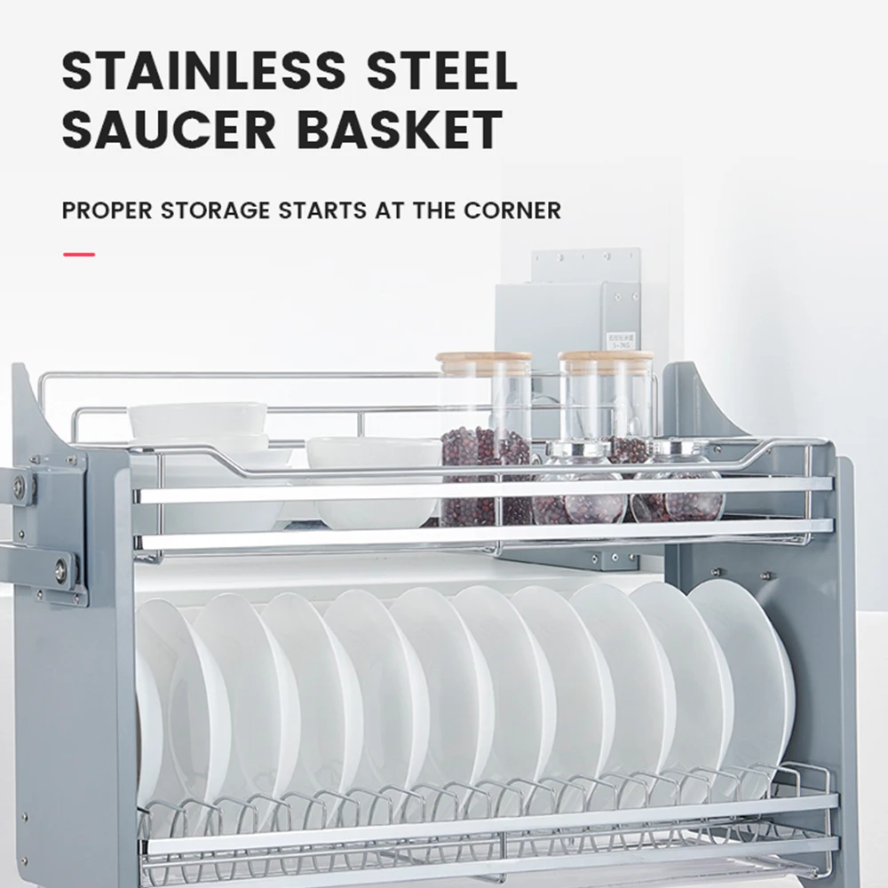 Kitchen High Pantry Up Basket Pull Down Hydraulic Buffer Plate Lift Flat Basket Cabinet