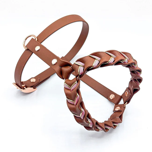 Hundegeschirr Luxury Custom Design PU Small Pet Vegan Leather Paracord Dog Harness Large Leash &Collar Set