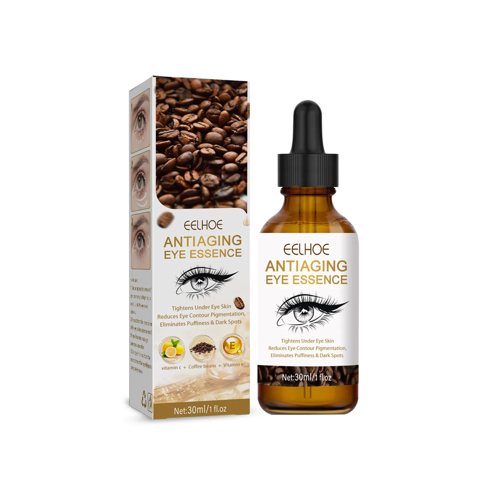 EELHOE Anti Aging Eye Serum Remove Dark Circles Eye Bags Shrink Pores Caffeine Eye Serum