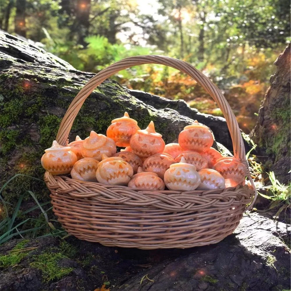 Натуральный Бежевый топаз, хрусталь, резной и полированный, сделай сам, Хэллоуин, украшение в форме тыквы, резьба по лицу