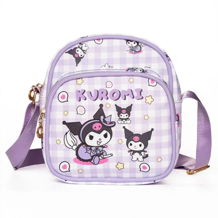new designer wholesale cute shopping shoulder bags pu student girl cartoon kawaii crossbody bag plaid melody kuromi handbag
