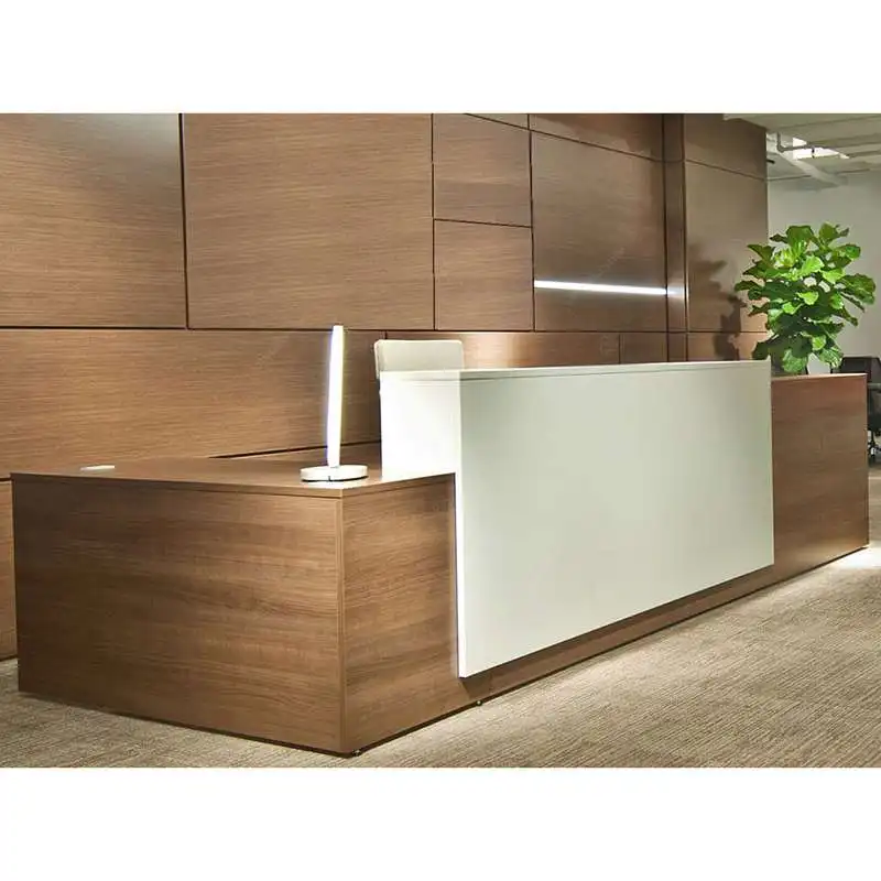 L MDF reception desk standing hotel front table white wooden salon reception counter design