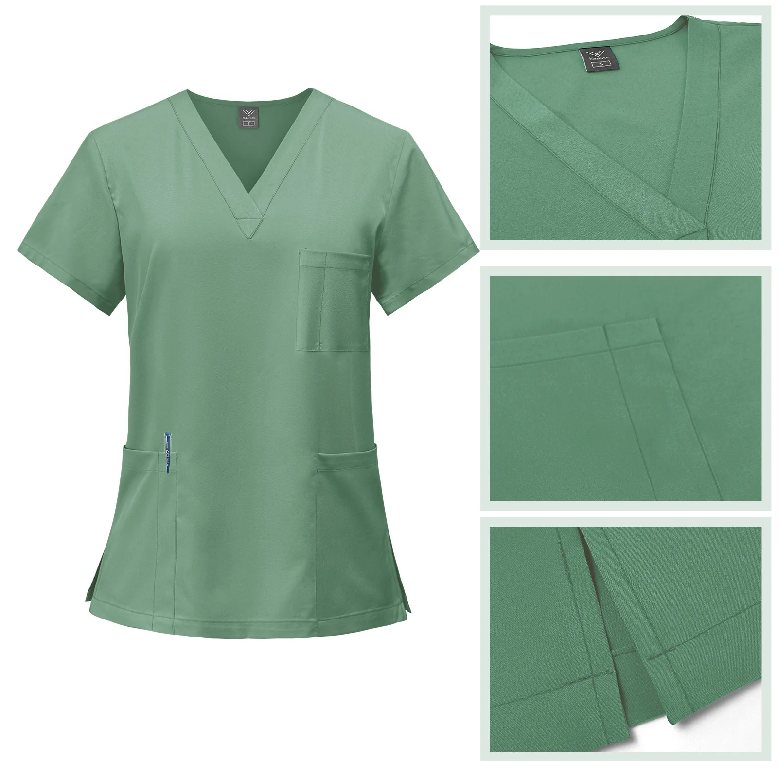 Women Men Unisex Scrubs Hospital Uniforms Medic Scrubs with Cap Nurse Short Sleeve Top Joggers Pants Suit Sets Nurse Fashionable