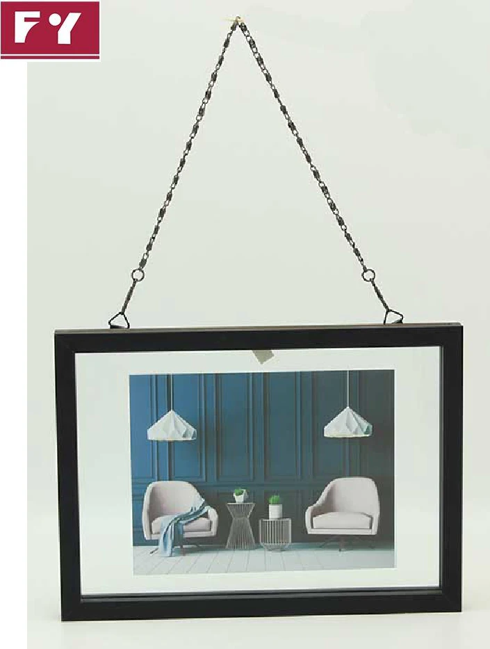 Black Color Wall Photo Frame Floating 201P1220FLT80-BK Design Metal Hanging with Double Sided Glass New Customized BSCI 4 Color