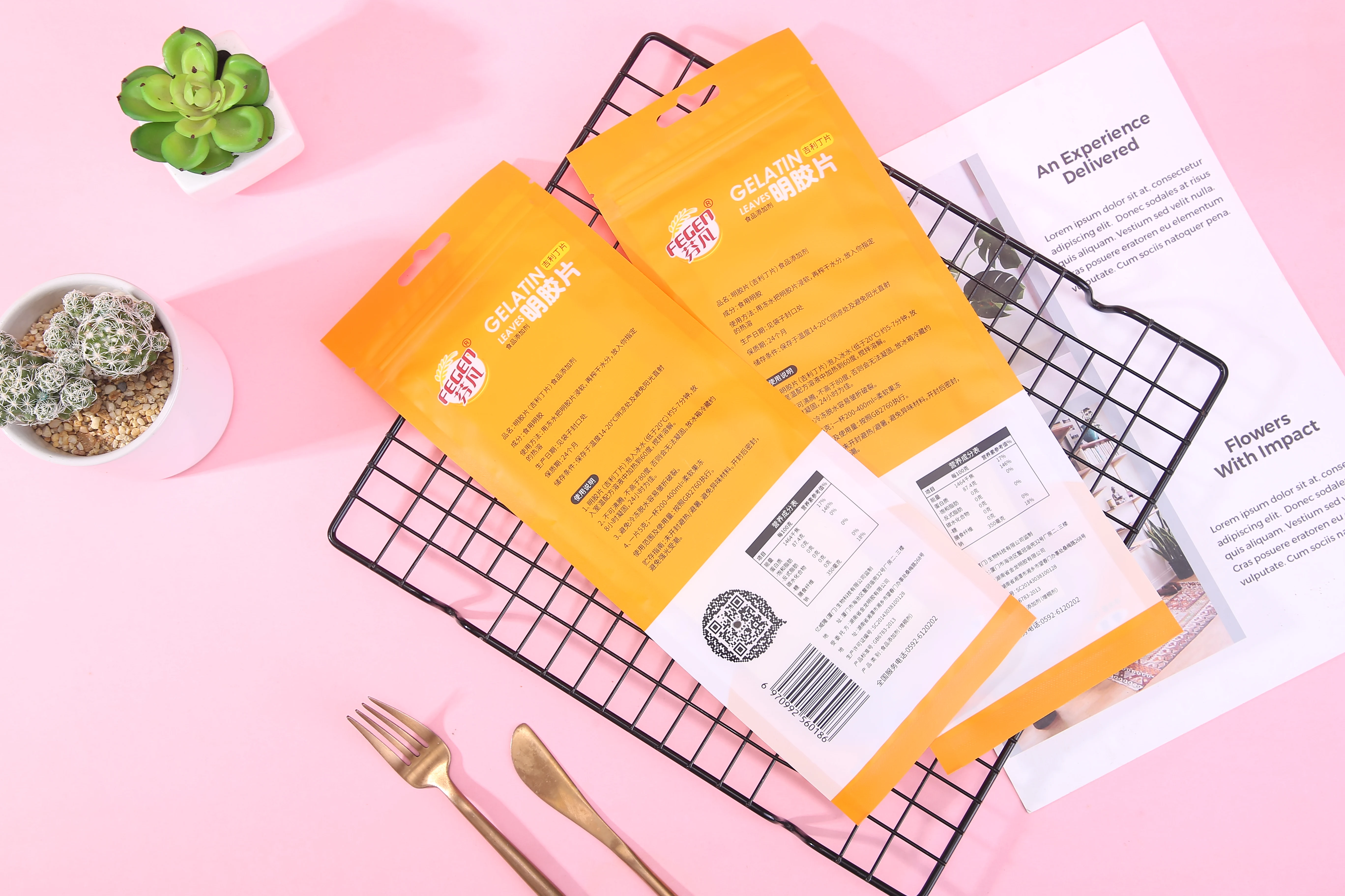 
high quality small Pouch 50g gelatin sheet/leaf gelatin for cake use factory supply directly 