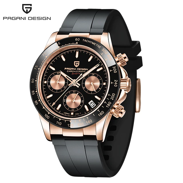 Pagani Design 1664 Rubber Chronograph Watch Designer Fashion For Men Japan Miyota Quartz Calendar Watches