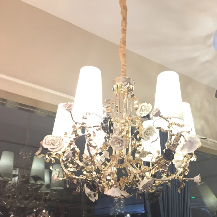 Люстра с золотым цветком роскошная цветная Подвесная лампа керамическими цветами для марокканских вилл