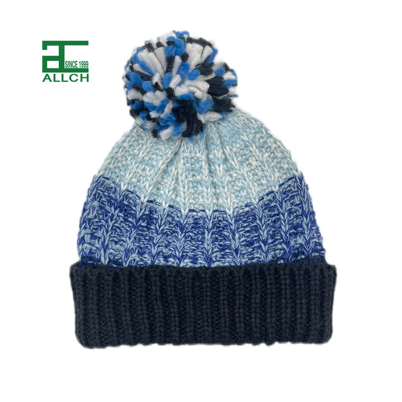 ALLCH RTS Stock High Quality Acrylic Jacquard Winter Cap Trendy Double Thickness Pom Pom Beanie Warm Knitted Hat Skull Pattern