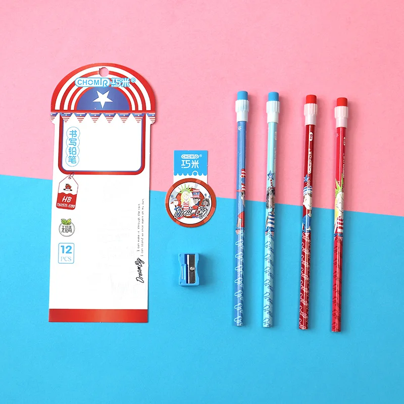 OEM HB 2B high strength pencil lead triangular basswood pencil with eraser tip