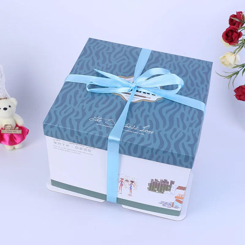 Custom Made 6 Inches 8 Inches 10 Inches Tall Cake Box With Bottom Board Big Packaging Cake Box With Ribbon