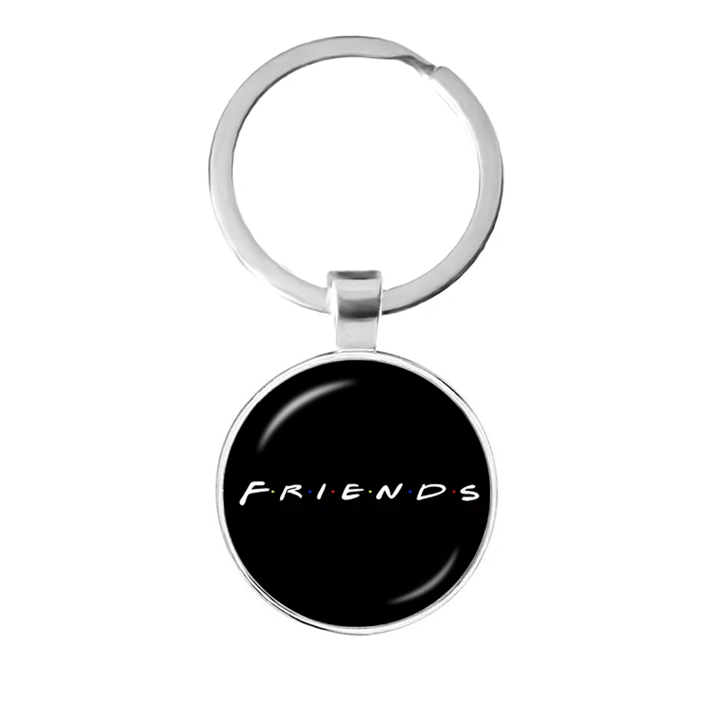 Friends TV Show Keychain 25th Anniversary Series Cartoon Fun Pattern 25mm Glass Cabochon Key Ring Keyholder for Good Friend Gift
