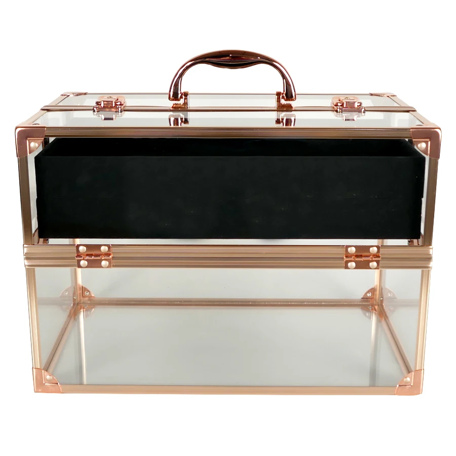 
Acrylic portable clear large rose gold poker makeup cosmetic jewelry display storage acrylic box case 