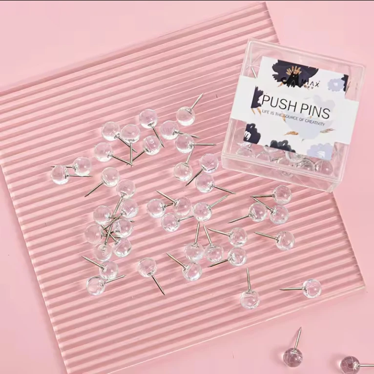 High Quality Push Pins Binder Clip Student Stationery Set Metal Customized Box Logo Packing School Office Round Head Nails