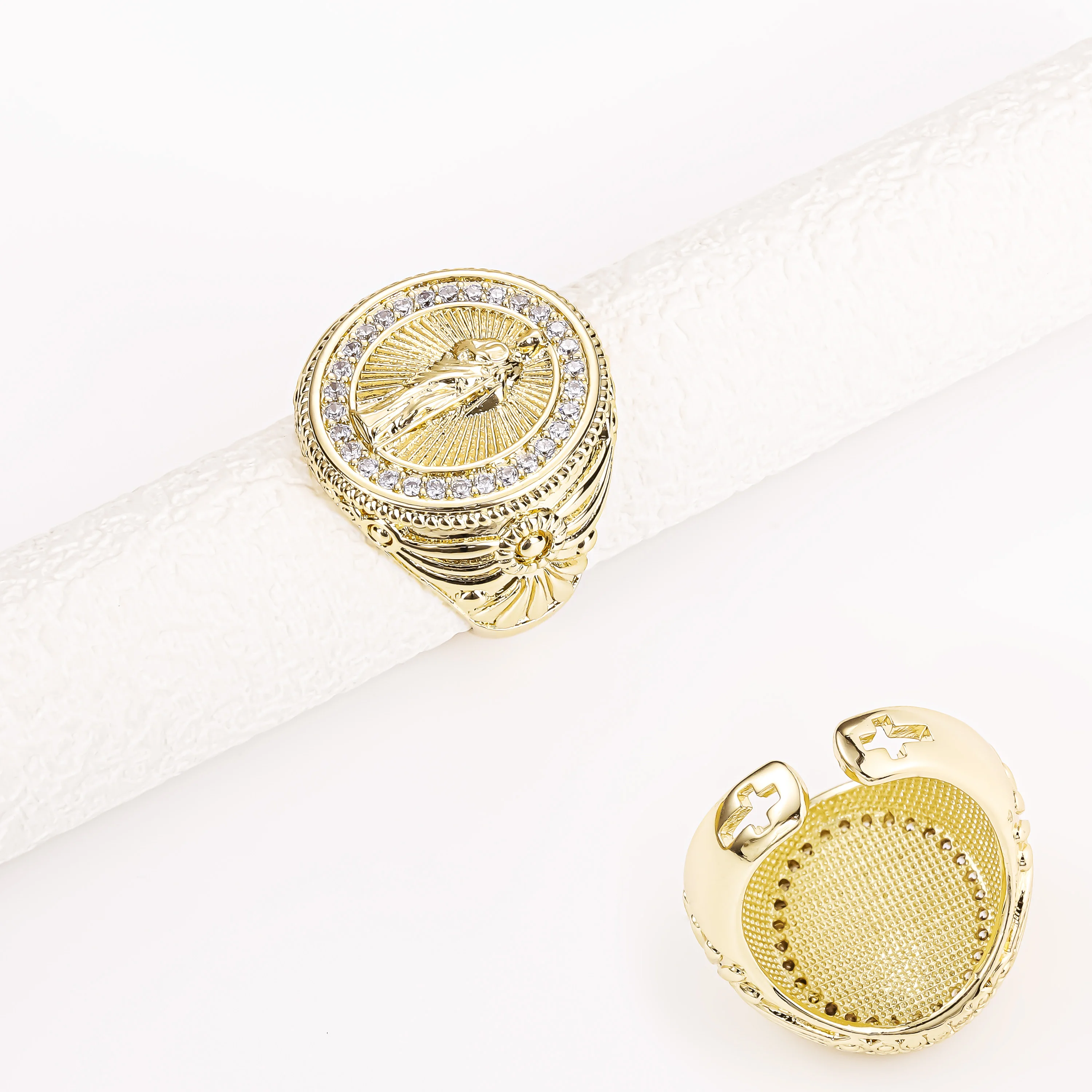 CM jewelry adjustable bahne homme fashion rings 14k gold plated zircon anillos para hombre religious san judas tadeo men ring