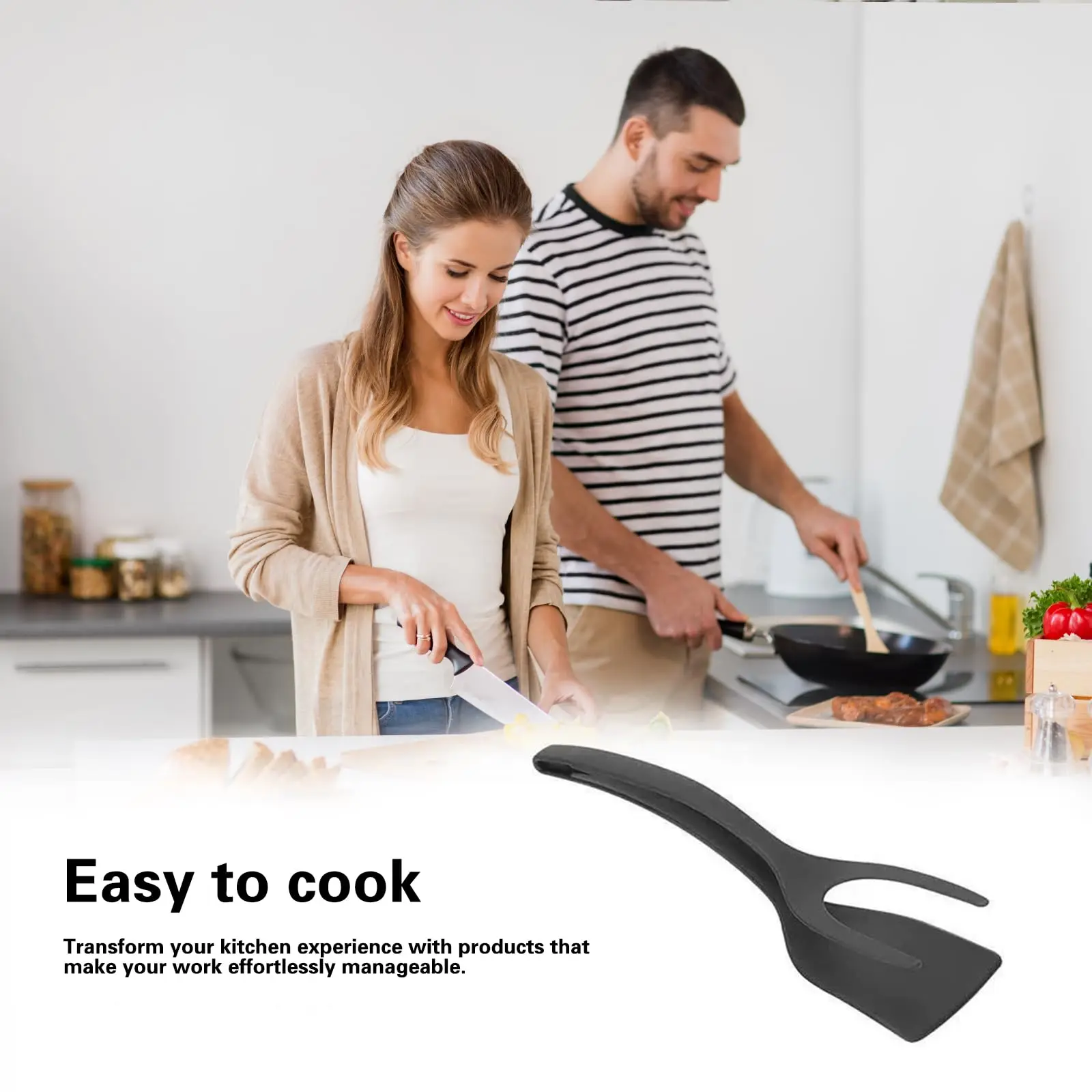 Multifunctional Silicone Fried Egg Turner Double Spatula Food Clip 2 in 1 spatula Grip Flip Tongs Shovel Kitchen Spatula