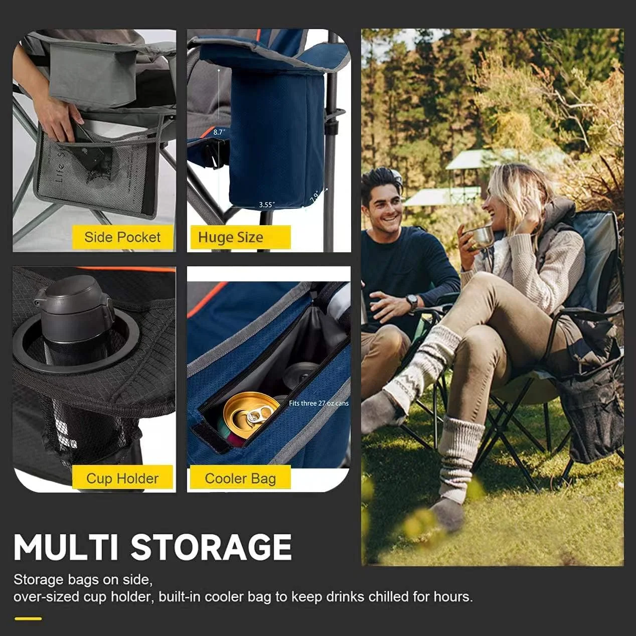 OEM Thickened Sponge Outdoor High Quality Leisure Fishing Folding Camping Cooler Bag Beach Garden Chairs With Ice Bag Pack