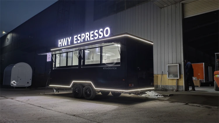 5 m Length Food Trailer Coffee Cart With Device And Stainless Steel Work Bench