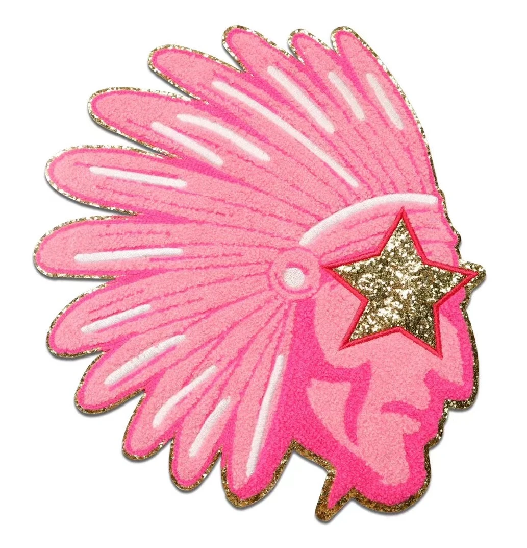 2023 new arrival golden glitter fabric chenille embroidery patch for baseball jacket