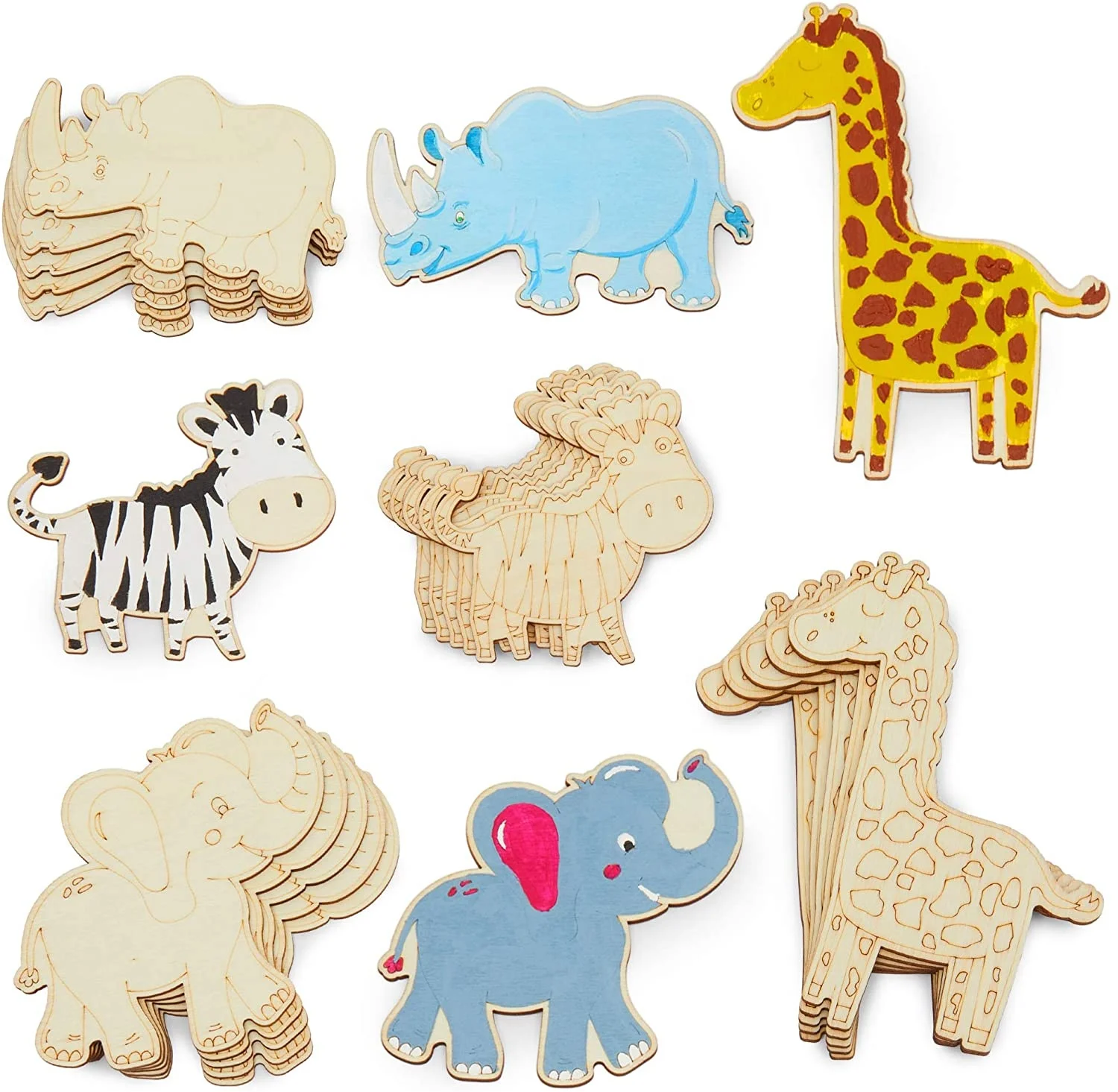 
Laser cut DIY wood craft wood animals Giraffes Elephants Rhino unfinished wooden cut out 