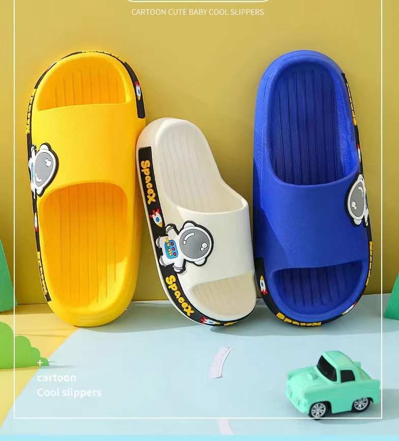 High Quality Wholesale Soft Space Man Cartoon Anti Slip Indoor Parent-Child PVC Slides Slippers For Kids