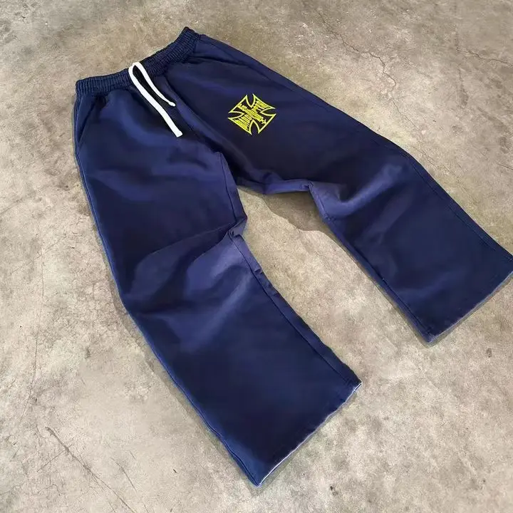 Track Jogger Stacked Pant Custom Heavyweight 500 GSM Fleece Cotton Print Logo Wide Leg Baggy Sweat Trouser Flared Sweatpants Men