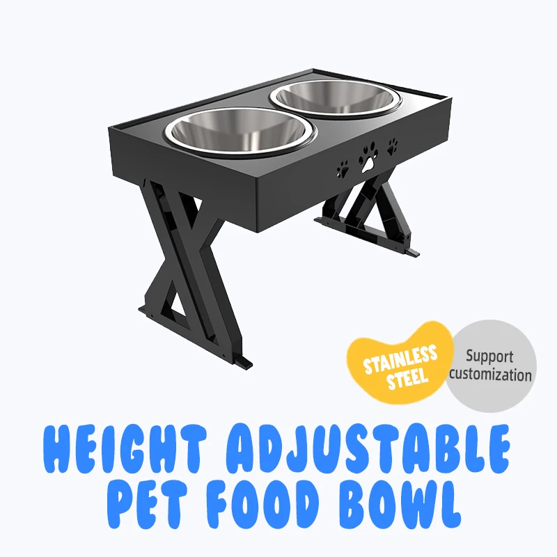 OKEYPETS Double Pet Water and Food Bowl Feeder Adjustable Elevated Stainless Steel Pet Feeder with 2 Bowls