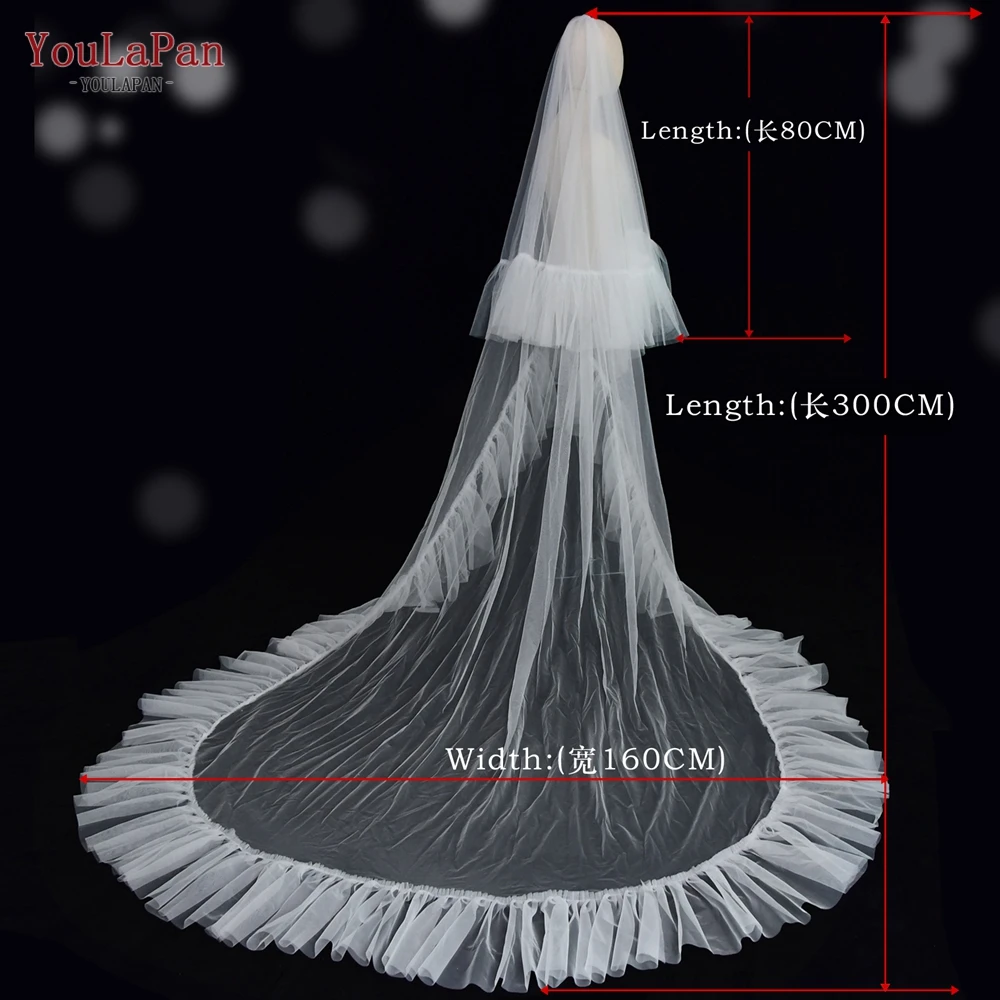 YouLaPan V117 Fashion Fold Edging Custom Polyester Double-Layer Wedding Bridal Veil 3 Meters Long