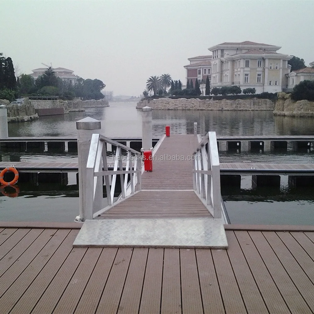 Aluminium boat club marina floating docks with access bridge ramp