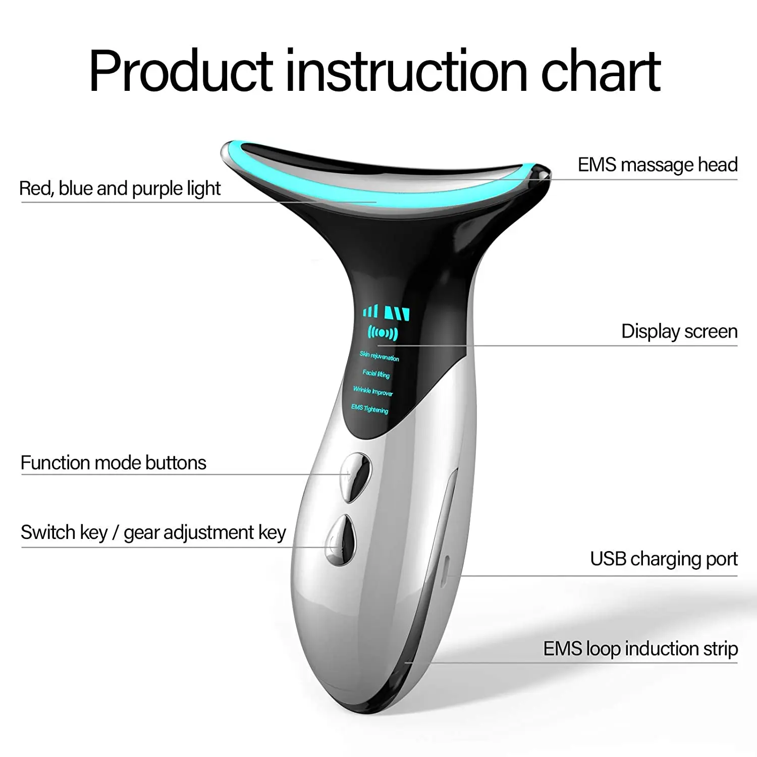 wholesale Heat Generated Sonic 3LED Light Neck Lift Device Vibration Wrinkle Free Device Anti-Aging Face Neck Massager