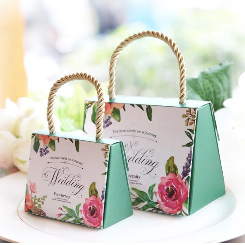 Custom Little Small Mini Size Wedding Candy Bag Box Cute Pink Color For Wedding Paper Packaging Pift Pag With Twisted Handle
