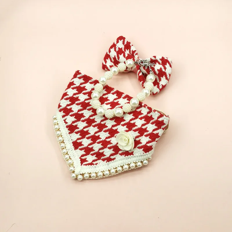 Pet Clothing Accessories Princess Style Dog Bow Hairpin Set Stylish Luxury Dog Bib And Necklace Pet Bandana