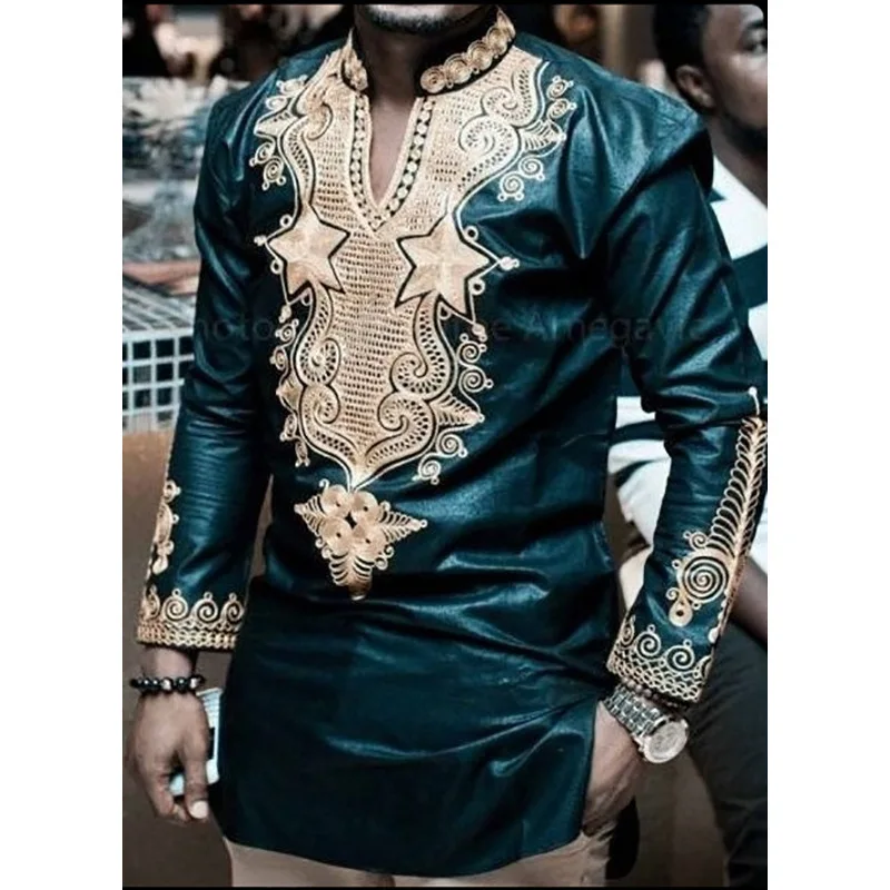 Fashion Mens African Print Tops Tee Shirt Homme Africa Dashiki Clothing Casual Long Sleeve T Shirts For Men Y12331