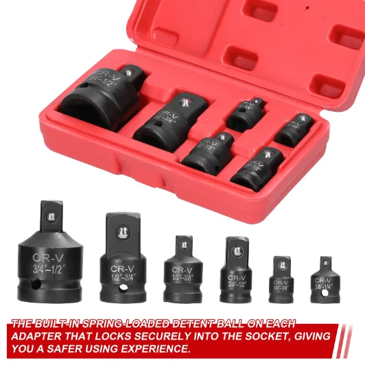 6Pcs Impact Adapter Reducer Set Socket Convertor Adapter 1/4inch 3/8inch 1/2inch 3/4inch for Impact Driver Conversions with Box